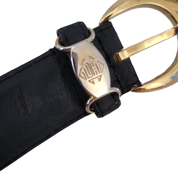 Vintage Daniel Hechter Belt Black Leather Gold Hardware - Picture 9 of 13